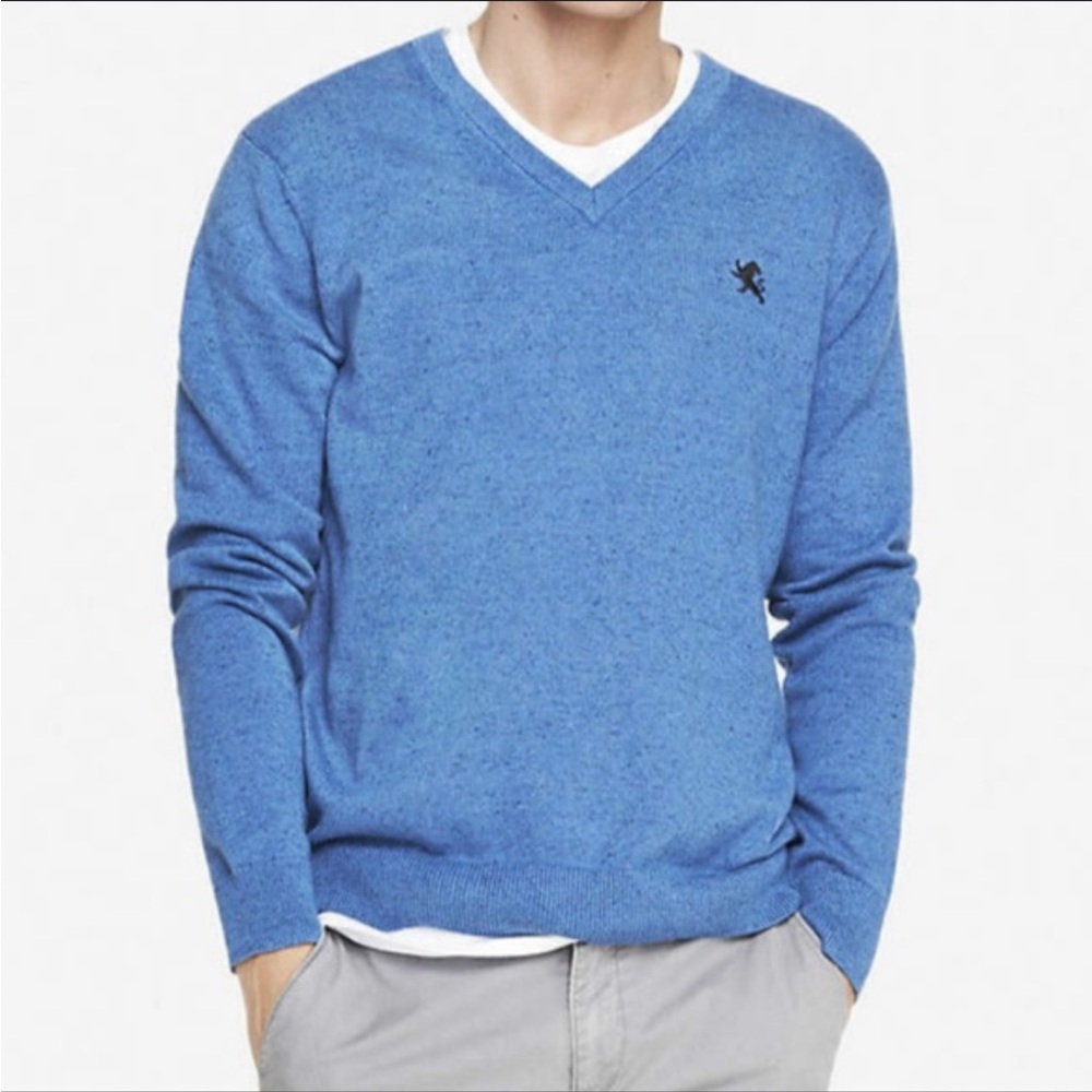 Express Blue Knit V-Neck Sweater